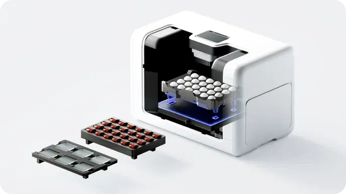 Morpho printer with custom jig trays for batch printing