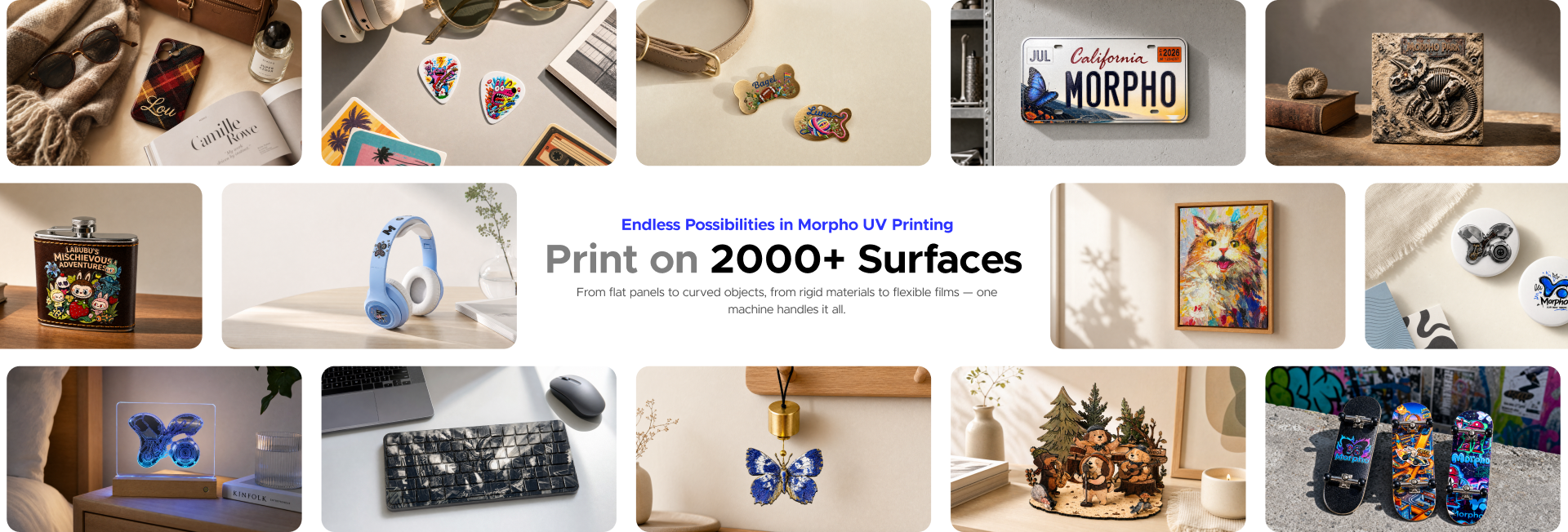 Print on 2000+ surfaces with Morpho UV printing examples